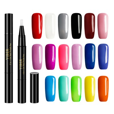 Nail Gel Pen 3 in 1 Soak Off UV LED Nail Varnish Pen No Base and Top Coat Needed,Girls Nail Art Brush Pen